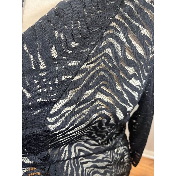 Meryl Diamond Sheer Animal Print Cardigan M Black Mesh Chic Neutral Retro 80s - Picture 6 of 9
